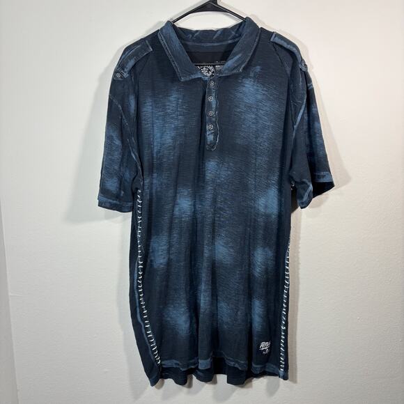Affliction Shirt Men 2XL Blue Live Fast Polo Cotton Epaulettes Stitched Side y2k - Picture 1 of 8